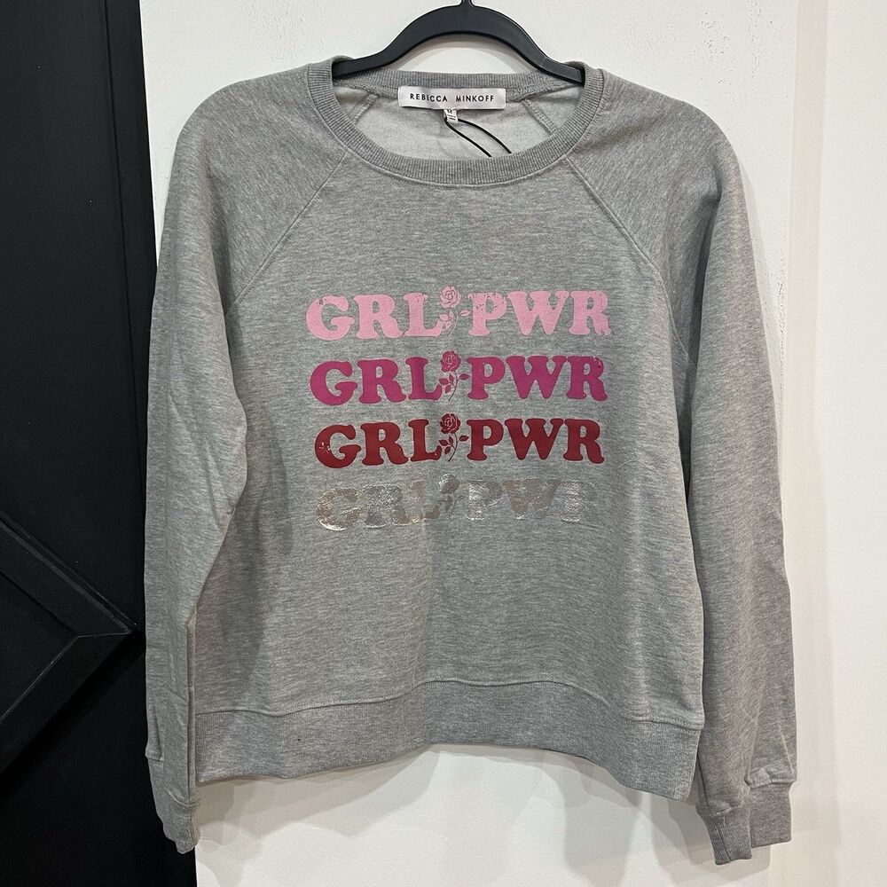 NWT Rebecca Minkoff Girl Power Graphic Gray Crewneck Sweatshirt Size Medium